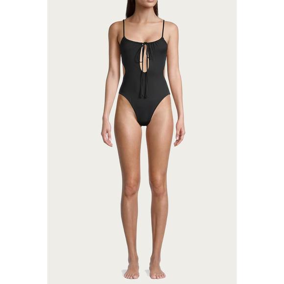 NEW WE WORE WHAT ruched cutout one piece in black - Picture 1 of 6